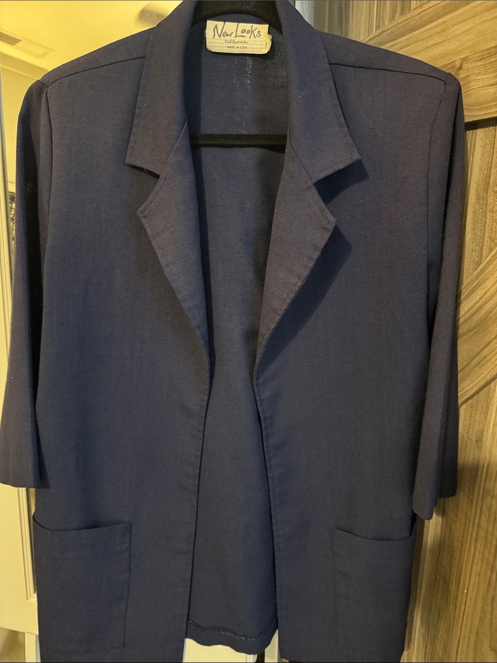 VTG Navy Open-Front Blazer with Patch Pockets Made in the USA 3/4 Sleeve